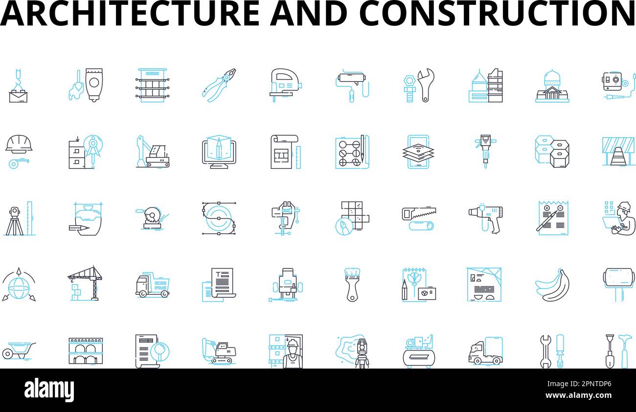 Ensemble d'icônes linéaires d'architecture et de construction. Blueprint, Foundation, moderne, traditionnel, structure, Design, symboles vectoriels innovation et ligne Illustration de Vecteur
