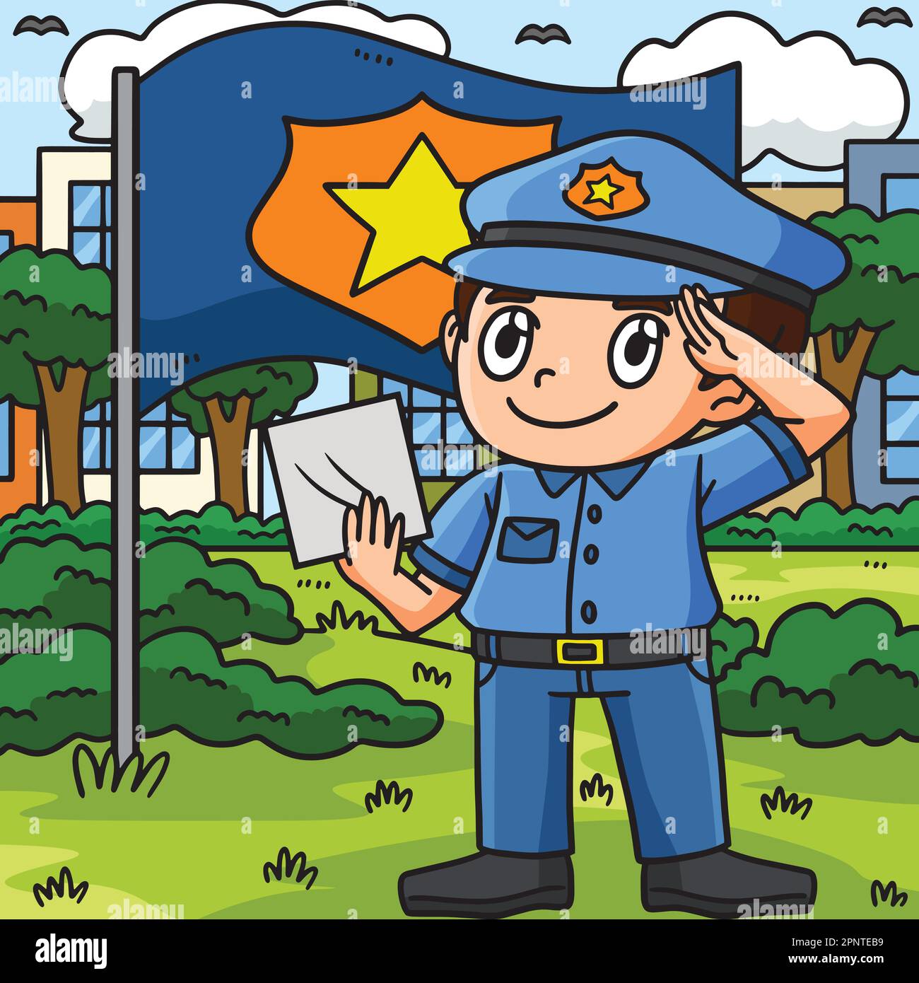 Caricature de couleur de l'officier de police de salut Illustration de Vecteur