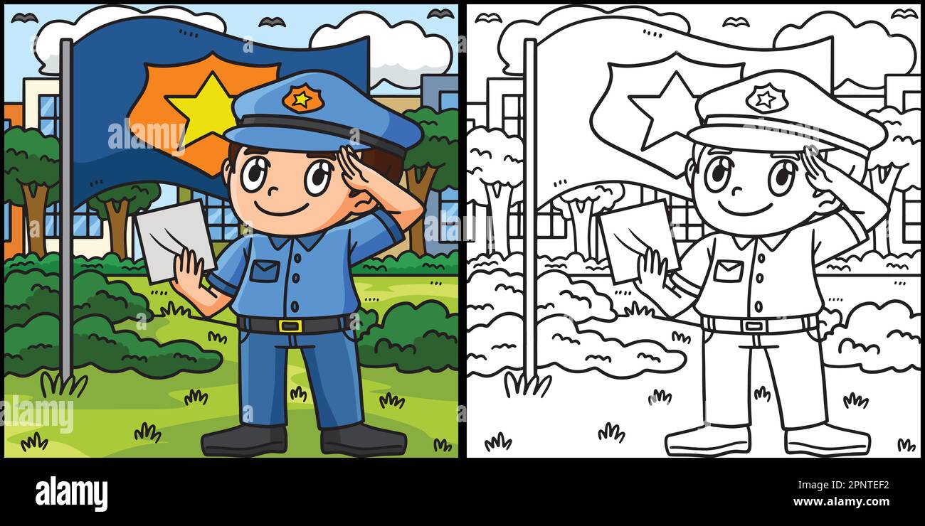 Illustration de la page de coloriage de l'agent de police de salut Illustration de Vecteur