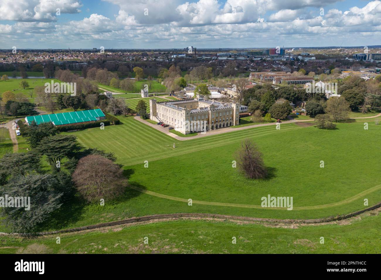 Vue aérienne de Syon House à Syon Park, Hounslow West Londres, Royaume-Uni. Banque D'Images