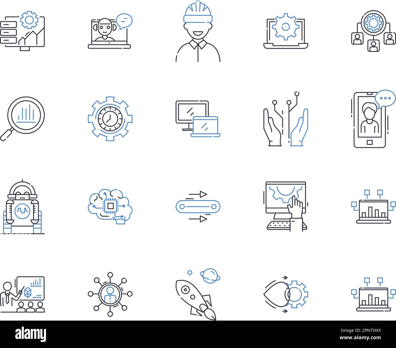 Collection d'icônes de ligne d'outils pilotés par une machine. Automatisation, efficacité, robotique, fabrication, innovation, Précision, vecteur de mécanisation et linéaire Illustration de Vecteur