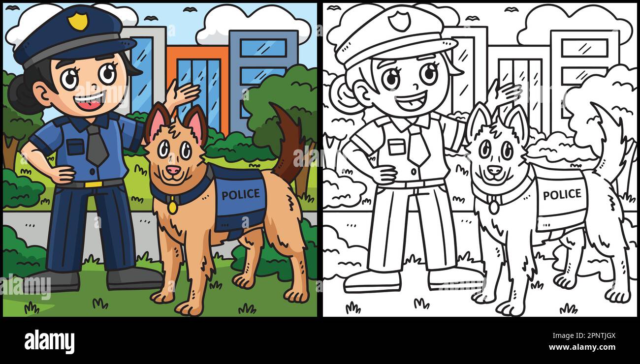 Illustration d'un policier et d'un chien de police Illustration de Vecteur