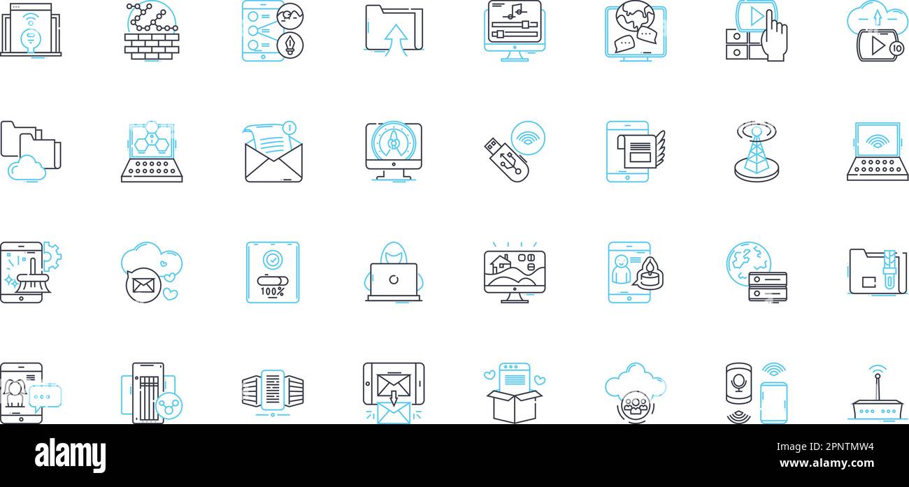 Ensemble d'icônes linéaires Web 20. Social, collaboratif, généré par l'utilisateur, interactif, dynamique, Partage, vecteur de ligne communautaire et signes conceptuels. Externalisation ouverte Illustration de Vecteur