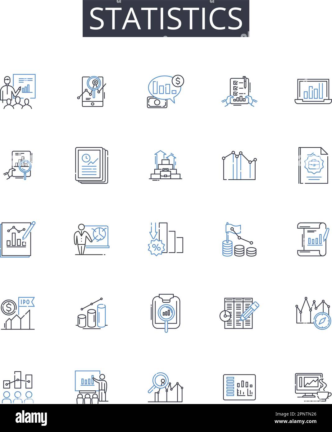 Collection d'icônes de ligne de statistiques. Théorie des probabilités, données numériques, analyse quantitative, système métrique, analyse financière, Science des données Illustration de Vecteur