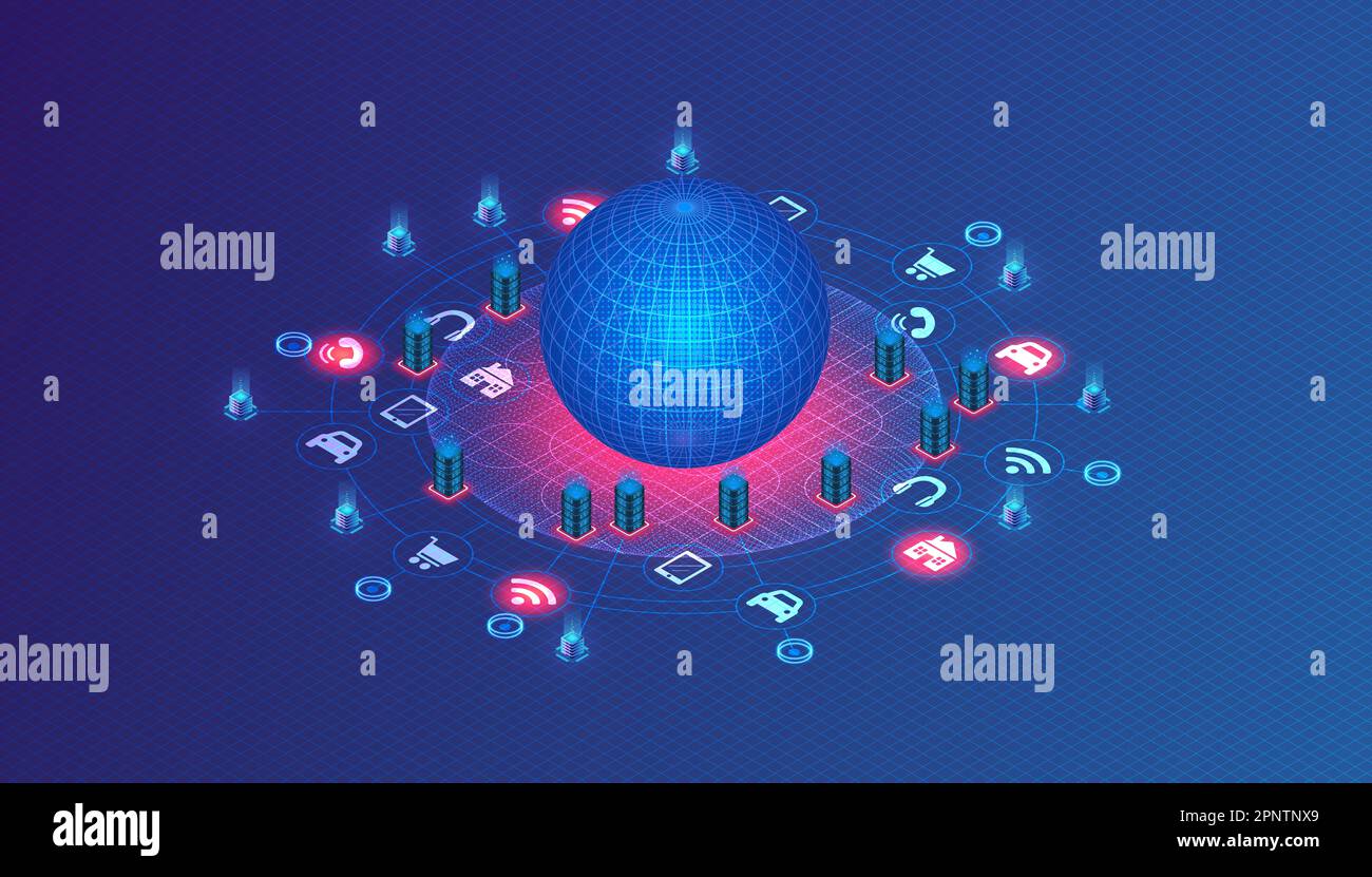 Concept de l'informatique de périphérie dans les dispositifs IoT - traitement localisé des données dans les dispositifs connectés - 3D Illustration Banque D'Images