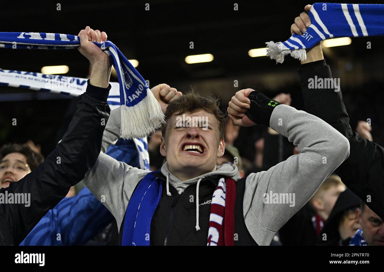 Londres, Royaume-Uni. 20th avril 2023. Un fan de Gand lors du match West Ham contre KAA Gent UEFA Europa Conference League au London Stadium Stratford. Crédit : MARTIN DALTON/Alay Live News Banque D'Images