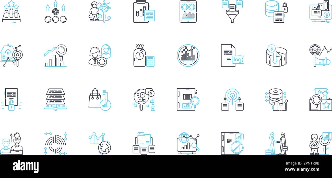 Ensemble d'icônes linéaires de stratégie de profit. Optimisation, revenus, croissance, efficacité, performances, Évolutivité, vecteur de ligne d'investissement et signes de concept Illustration de Vecteur