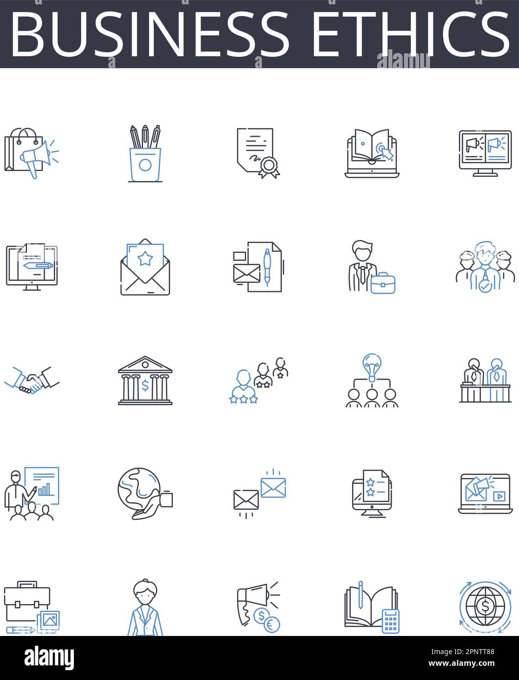 Collection d'icônes de ligne éthique professionnelle. Responsabilité sociale, correction politique, sensibilisation à l'environnement, sécurité de l'emploi, rentabilité Illustration de Vecteur