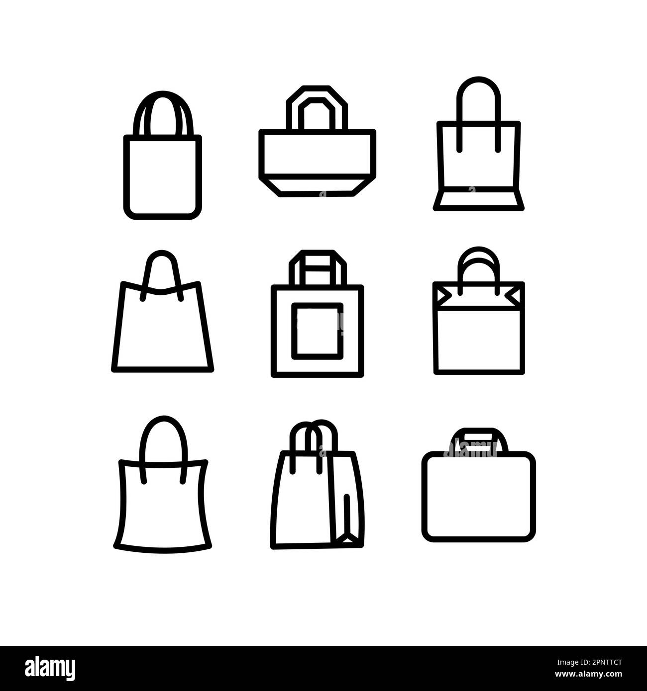 lot de 9 icônes sous forme de ligne fine. Icônes de sacs d'achats. Ensemble d'icônes de ligne noire isolées sur fond blanc. Illustration vectorielle moderne Illustration de Vecteur