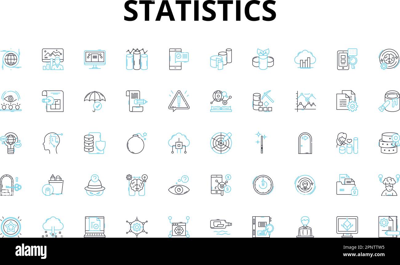 Ensemble d'icônes linéaires de statistiques. Probabilité, échantillonnage, données, corrélation, variance, Régression, symboles de vecteur d'hypothèse et signes de concept de ligne Illustration de Vecteur