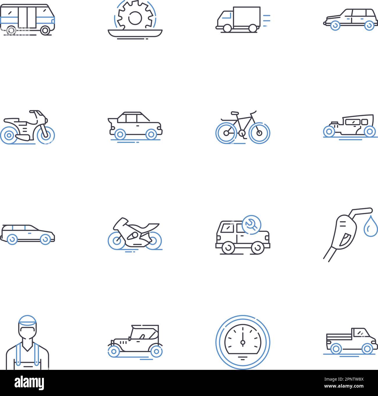 Collection d'icônes de lignes de transport de passagers. Navette, bus, taxi, train, métro, Tram, trolleybus vecteur et illustration linéaire. Ferry, avion Illustration de Vecteur