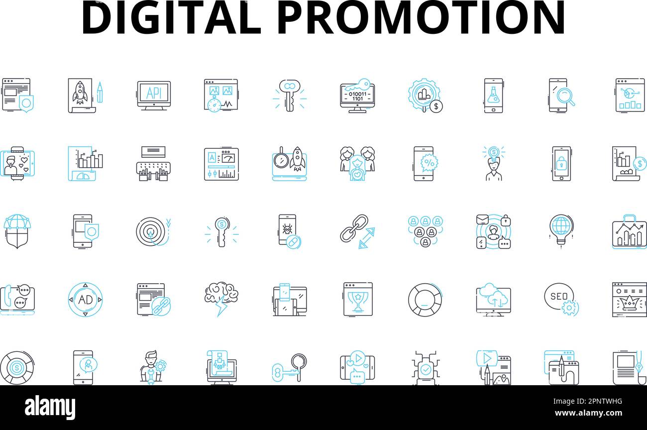 Ensemble d'icônes linéaires de promotion numérique. Marketing ...