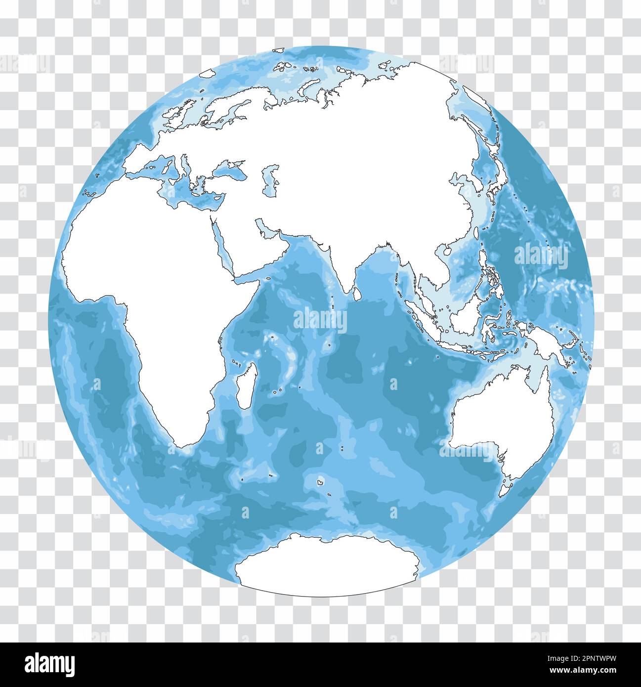 Silhouette très détaillée de la carte du monde en forme de globe terrestre. Projection globulaire Nicolosi – plate. Illustration de Vecteur