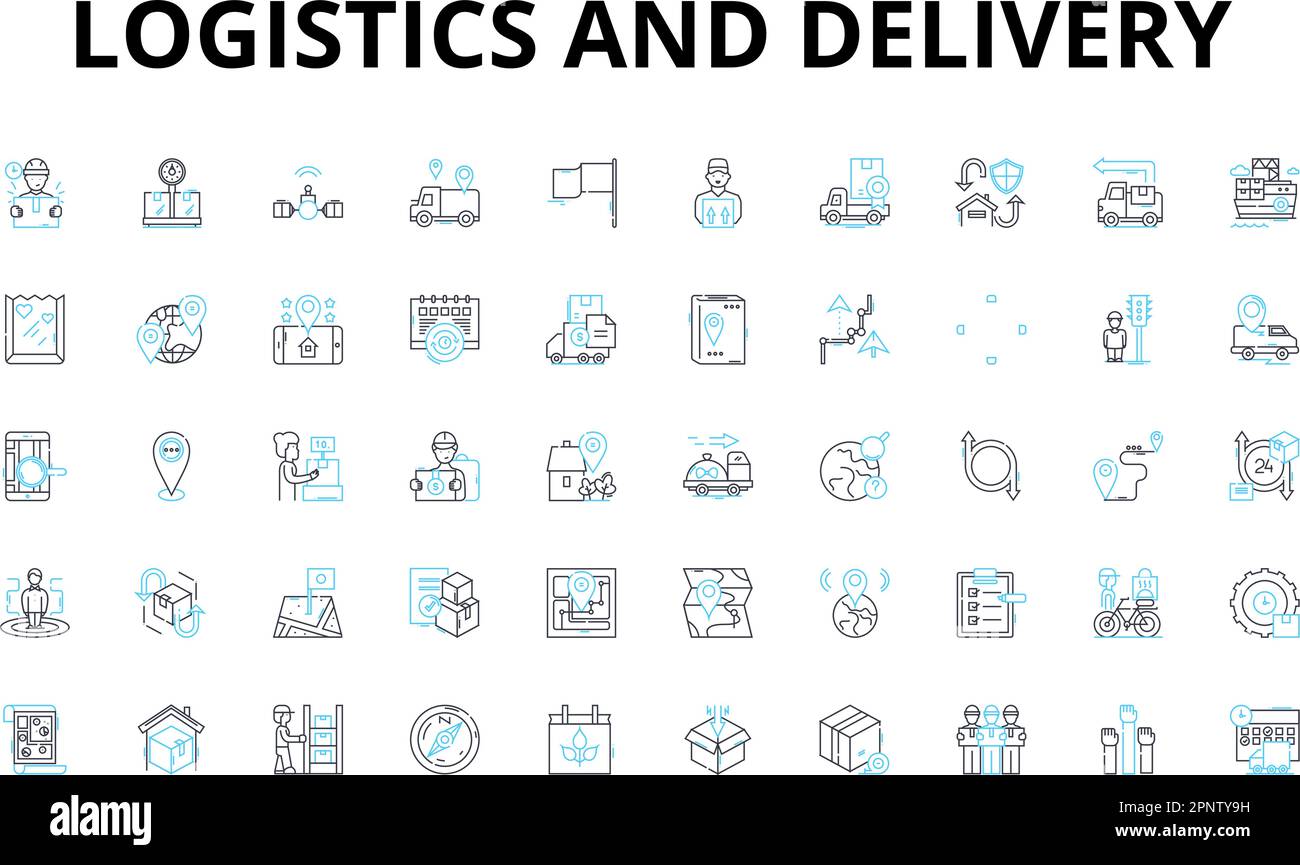 Ensemble d'icônes linéaires de logistique et de livraison. Expédition, fret, expédition, transport, entreposage, Consignation, symboles de vecteur de fret et panneaux de concept de ligne Illustration de Vecteur