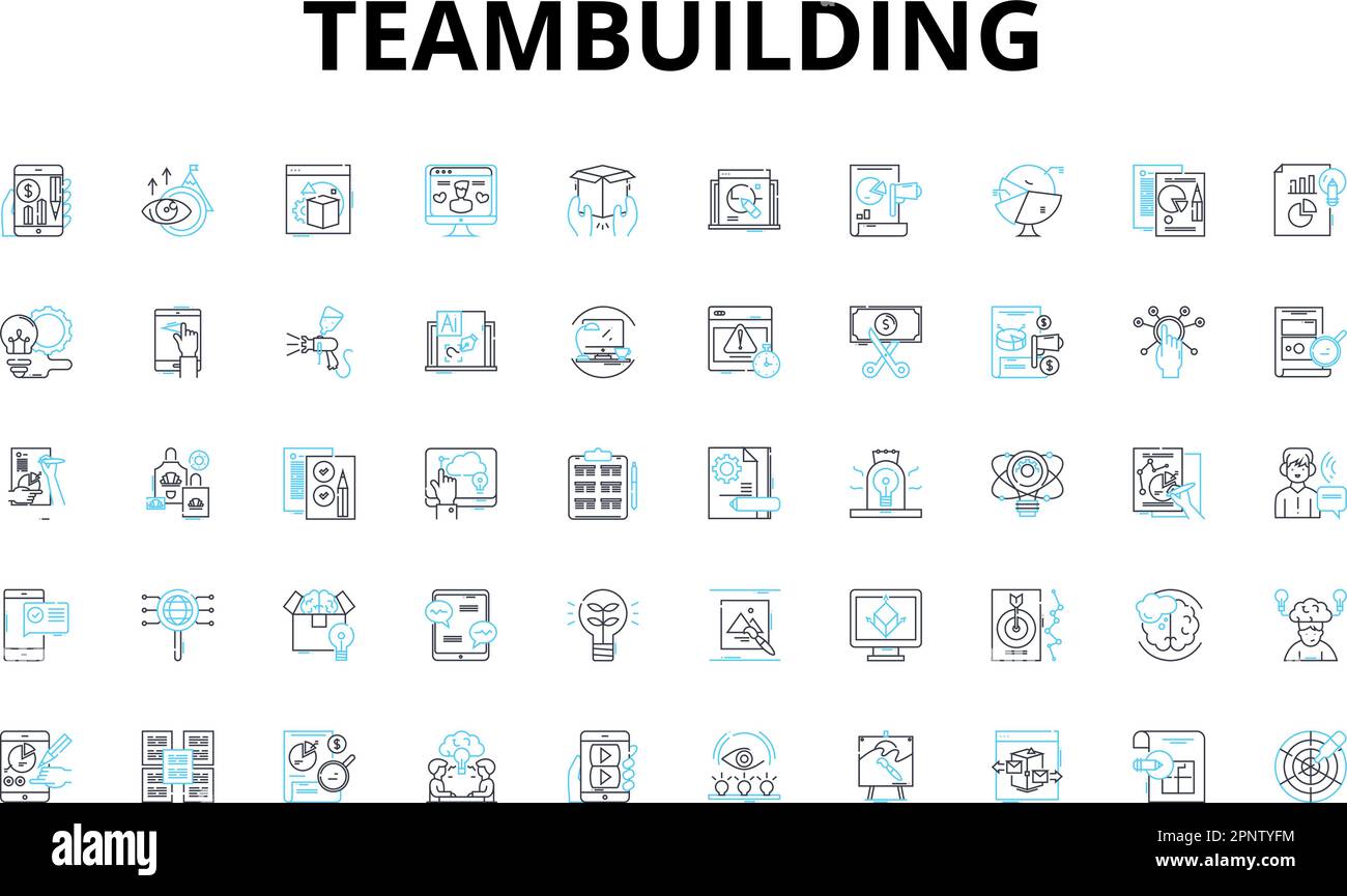 Ensemble d'icônes linéaires pour la consolidation d'équipe. Collaboration, confiance, synergie, leadership, communication, Motivation, symboles de vecteur de cohésion et signes de concept de ligne Illustration de Vecteur