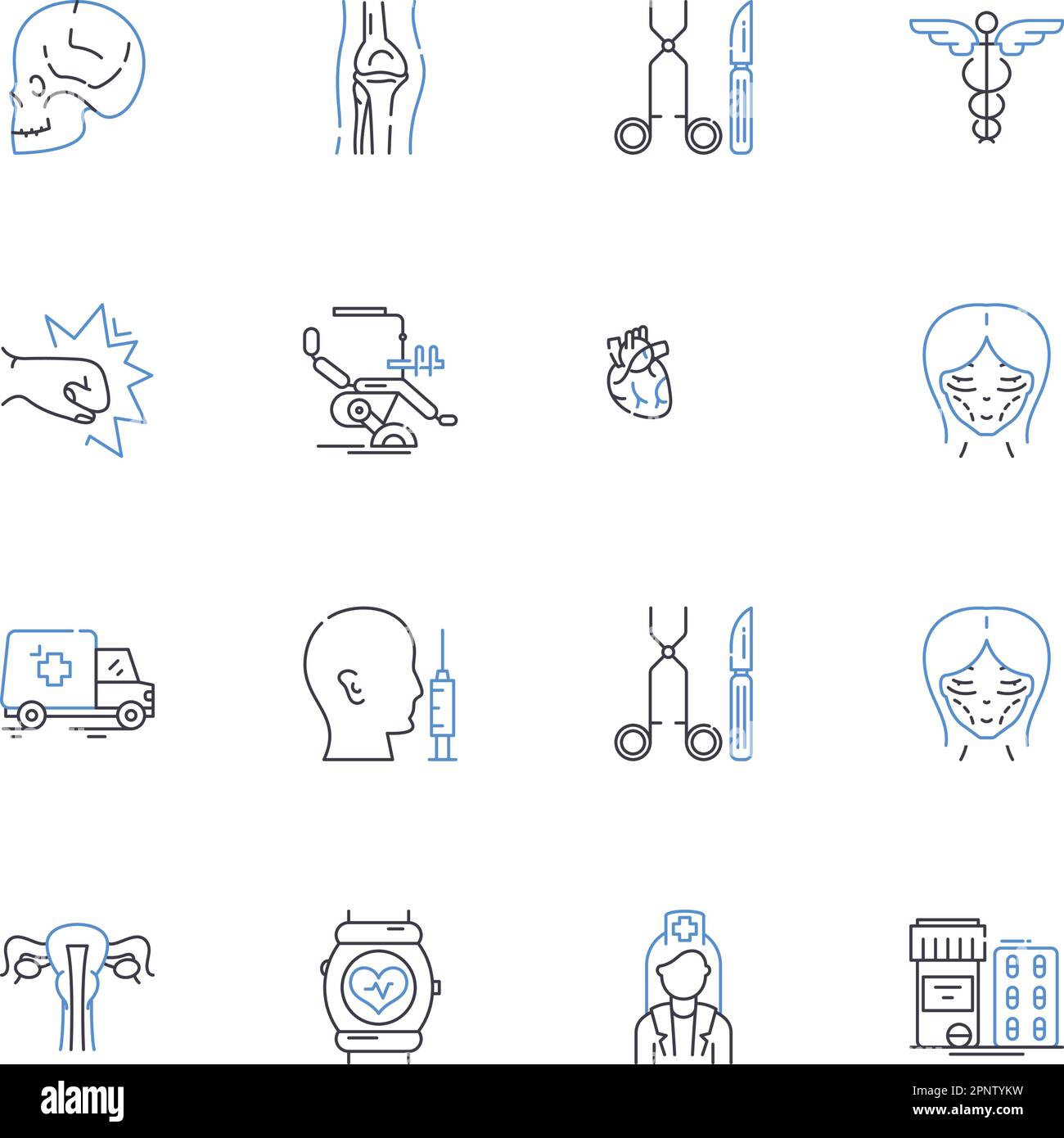 Collection d'icônes de ligne d'imagerie radiographique. Radiographie, tomographie, fluoroscopie, contraste, numérique, Calculé, vecteur de mammographie et illustration linéaire Illustration de Vecteur