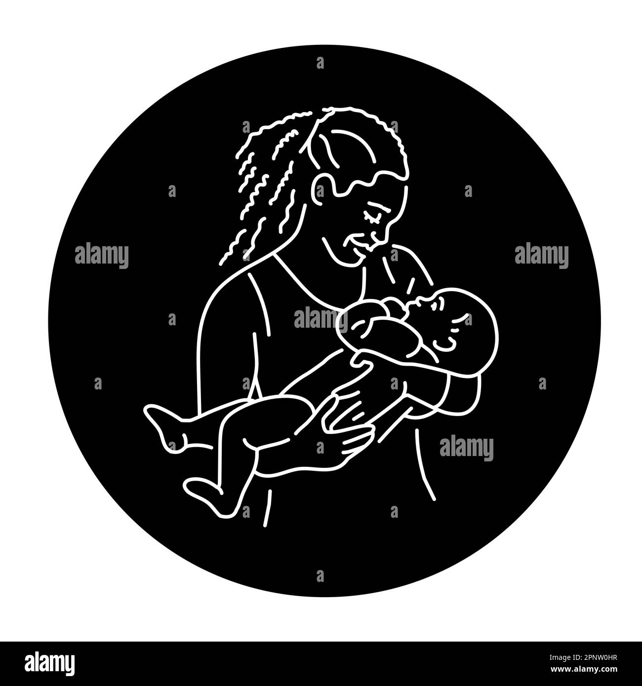 Jolie mère afro-américaine avec illustration de la ligne de couleur de bébé. Adoption LGBT des enfants Illustration de Vecteur