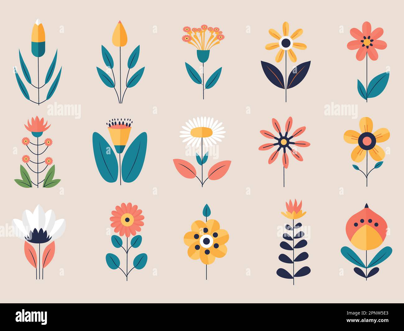 Illustration vectorielle isolée d'un ensemble de plantes à fleurs. Illustration de Vecteur