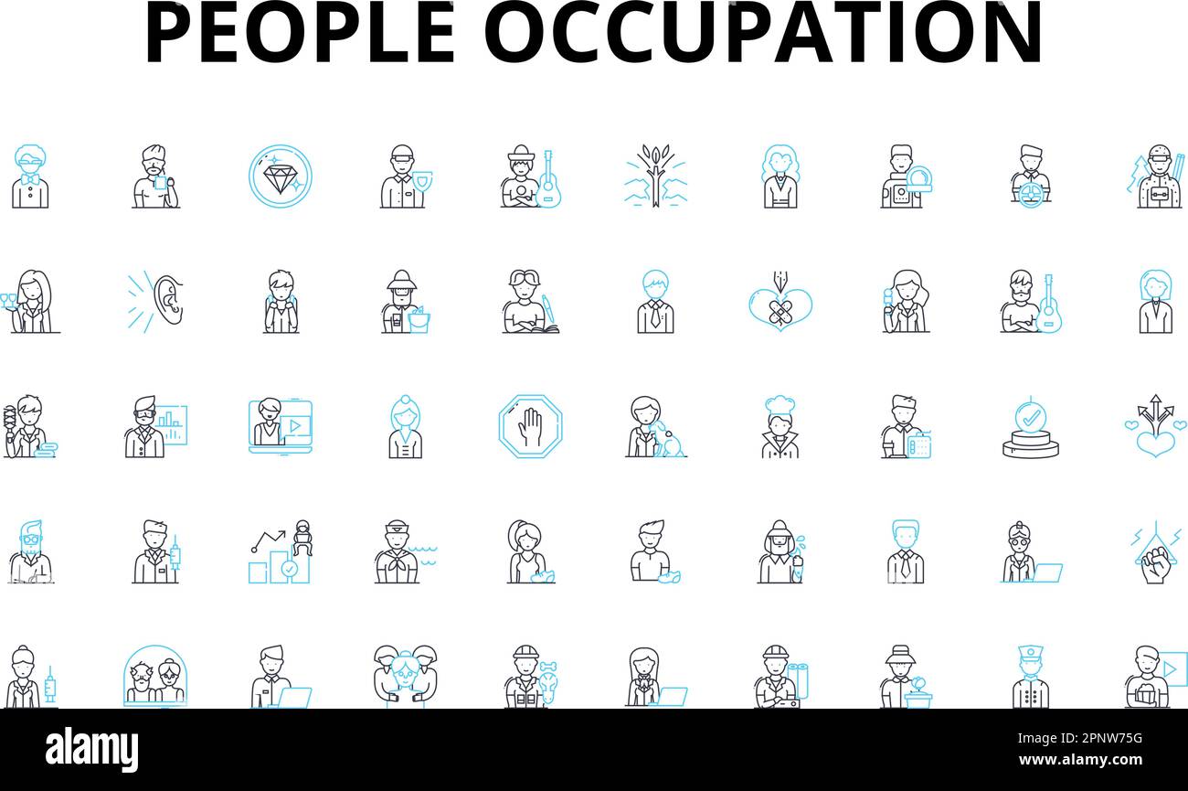 Icônes linéaires d'occupation des personnes. Médecin, enseignant, avocat, ingénieur, musicien, Artistes, symboles vectoriels d'athlète et signes de concept de ligne. Écrivain, chef Illustration de Vecteur