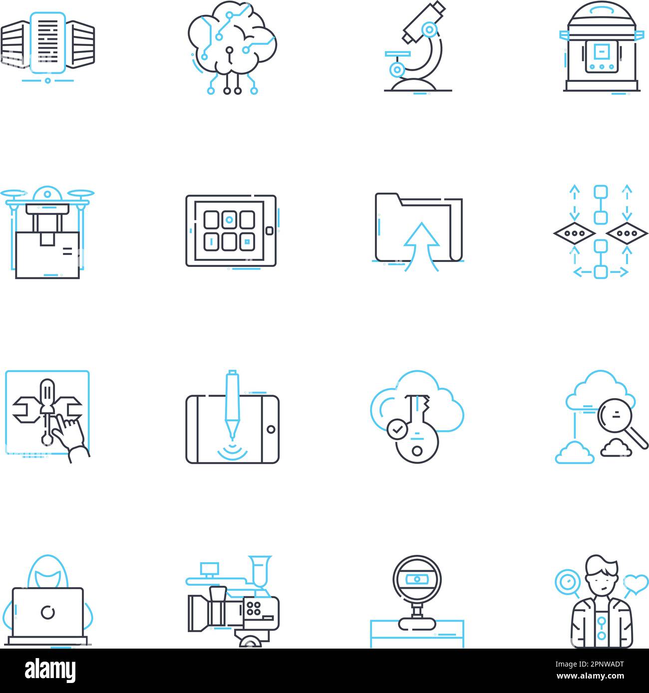 Jeu d'icônes linéaires de science planétaire. Atmosphère, magnétosphère, Mars, gravité, astéroïde, Cratère, vecteur de ligne exoplanète et signes de concept. Solaire, Vénus Illustration de Vecteur