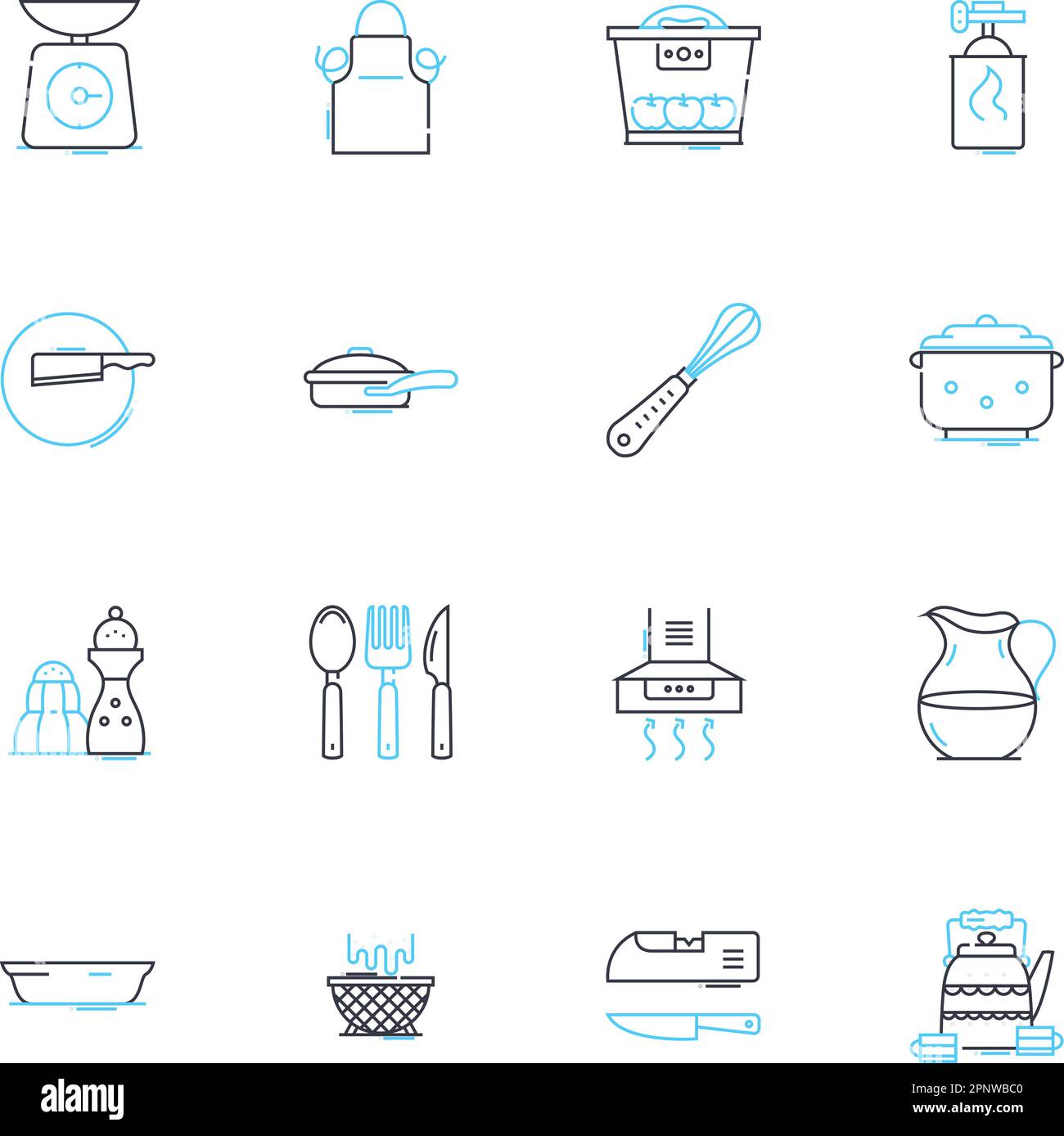 Ensemble d'icônes linéaires de la friteuse. Croustillant, huile, friture, frite, doré, Delicious, Grease Line Vector et concept Signs. Pommes de terre, poulet, contour de poisson Illustration de Vecteur