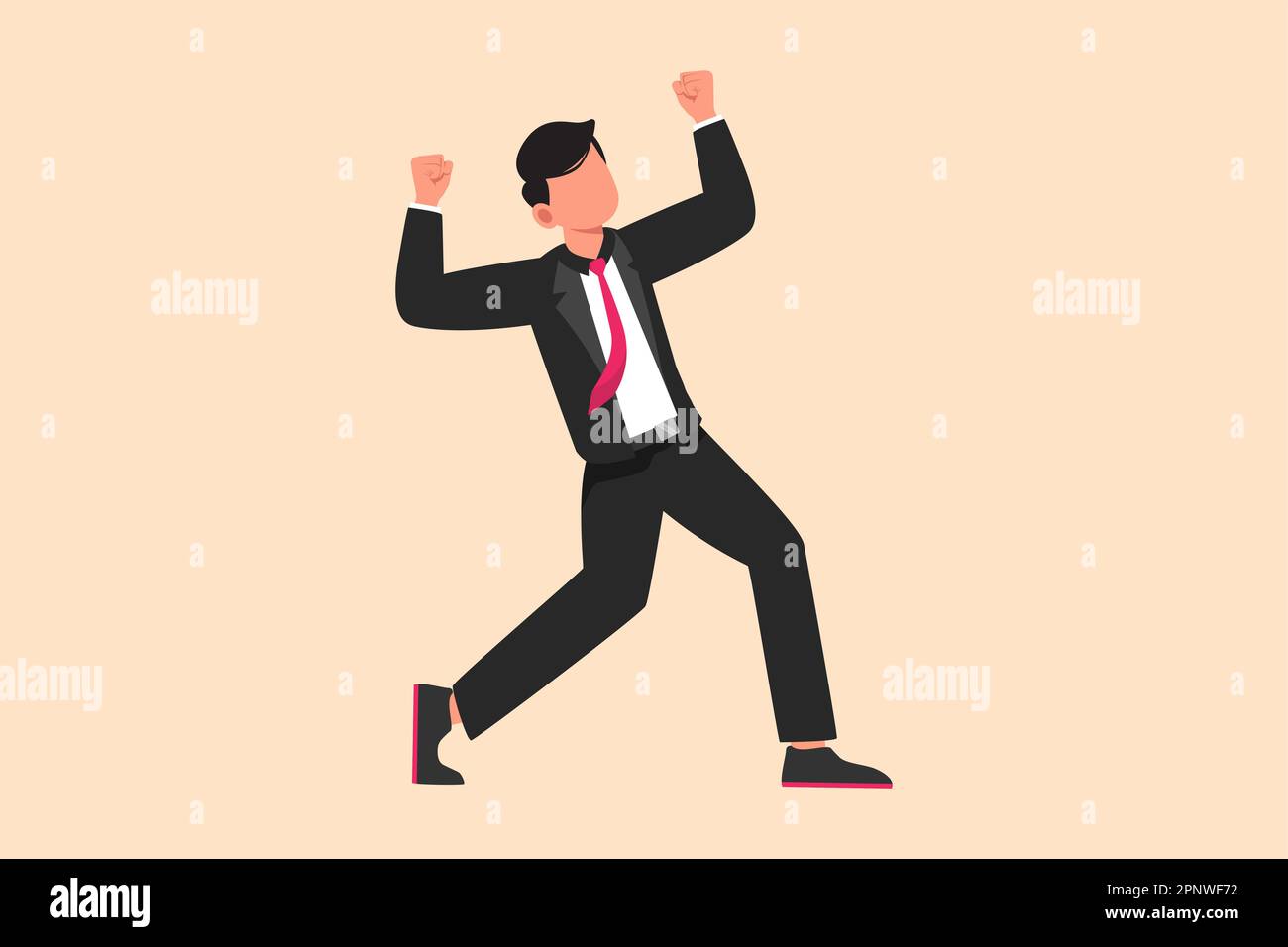 Le design professionnel attire des hommes d'affaires heureux debout avec ses mains serrées. Un Manager célèbre le succès de l'augmentation du produ de l'entreprise Banque D'Images