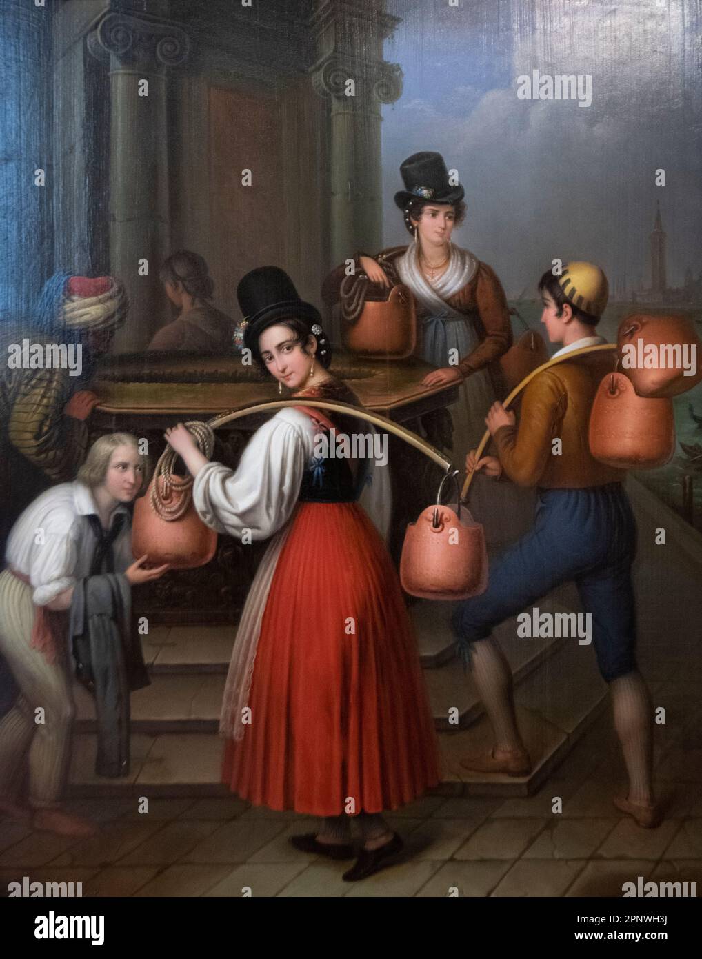 Jakab Marastoni: 'Femmes vénitiennes transportant de l'eau' (1845) Banque D'Images