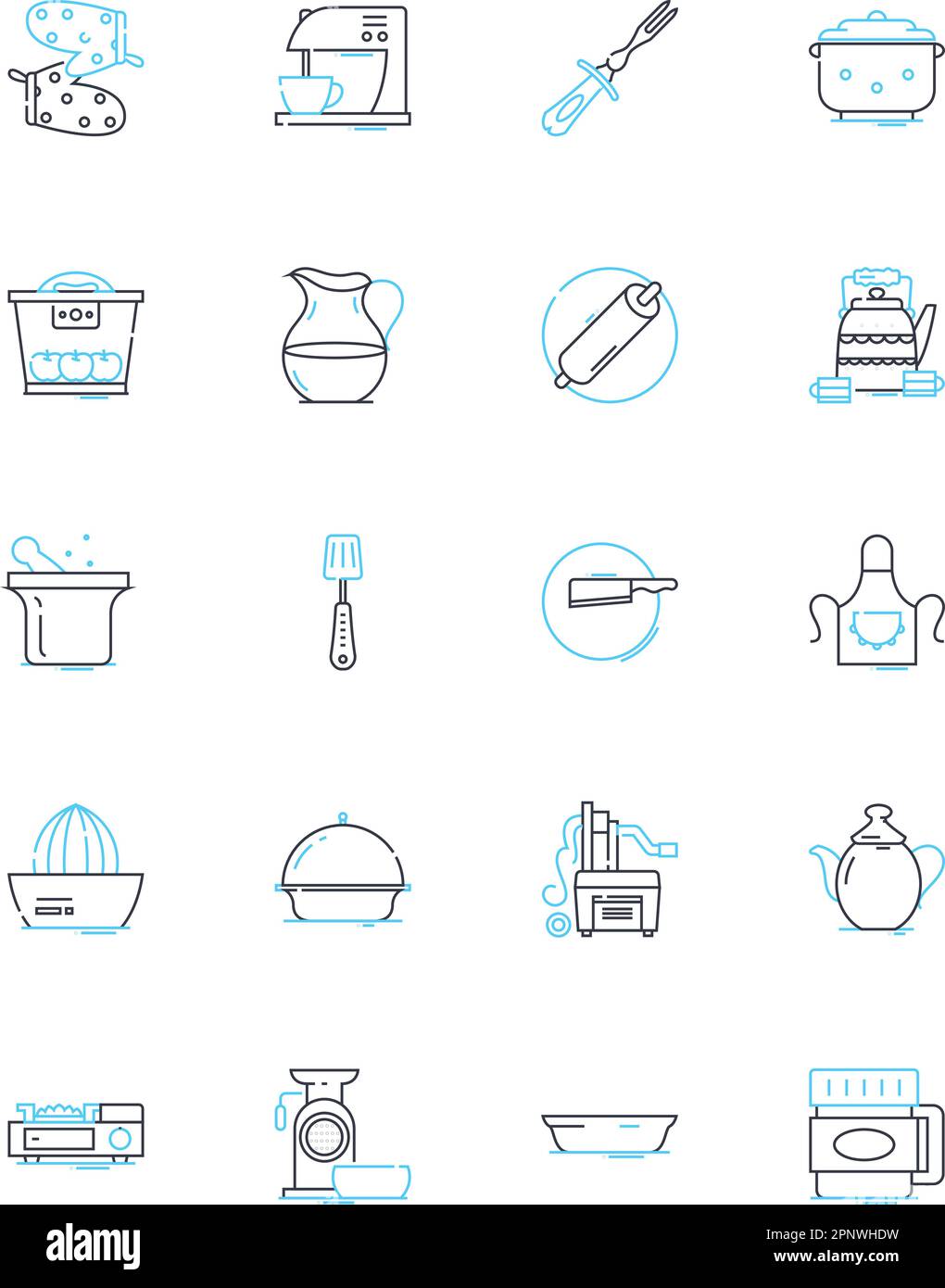 Ensemble d'icônes linéaires de la friteuse. Croustillant, huile, friture, frite, doré, Delicious, Grease Line Vector et concept Signs. Pommes de terre, poulet, contour de poisson Illustration de Vecteur