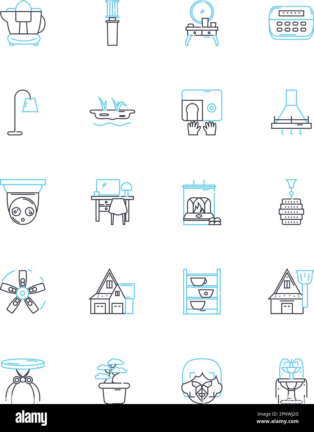 Décor rustique, icônes linéaires. Bois, ferme, confortable, Vintage, cabine, Panneaux naturels et rustiques à vecteur de ligne et de concept. Chaleureux, campagne, décoration chaleureuse Illustration de Vecteur