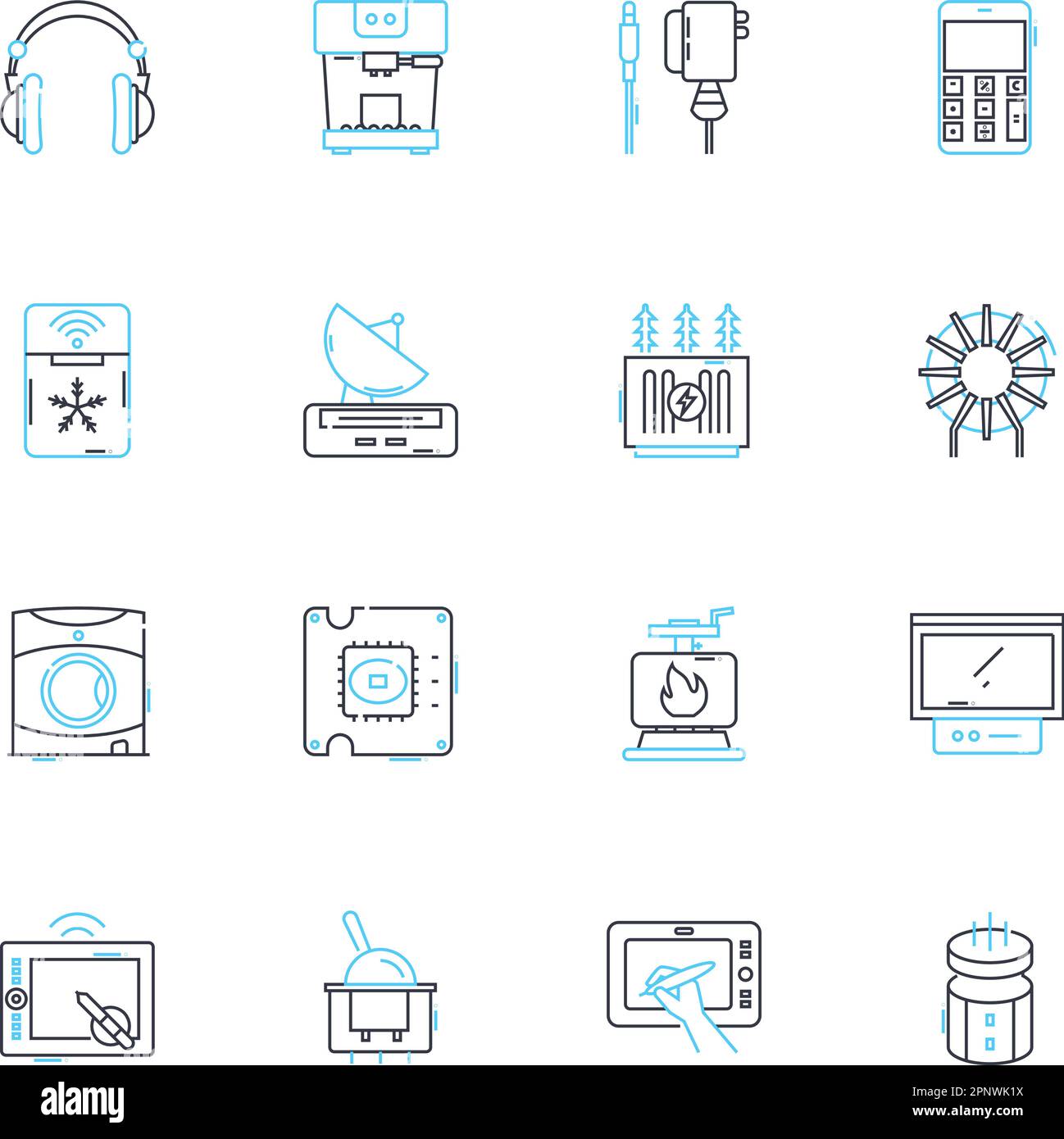 Ensemble d'icônes linéaires de fonctionnement cybernétique. Augmentation, intégration, robotique, implant, prothèse, Amélioration, vecteur de ligne d'interface et signes conceptuels Illustration de Vecteur
