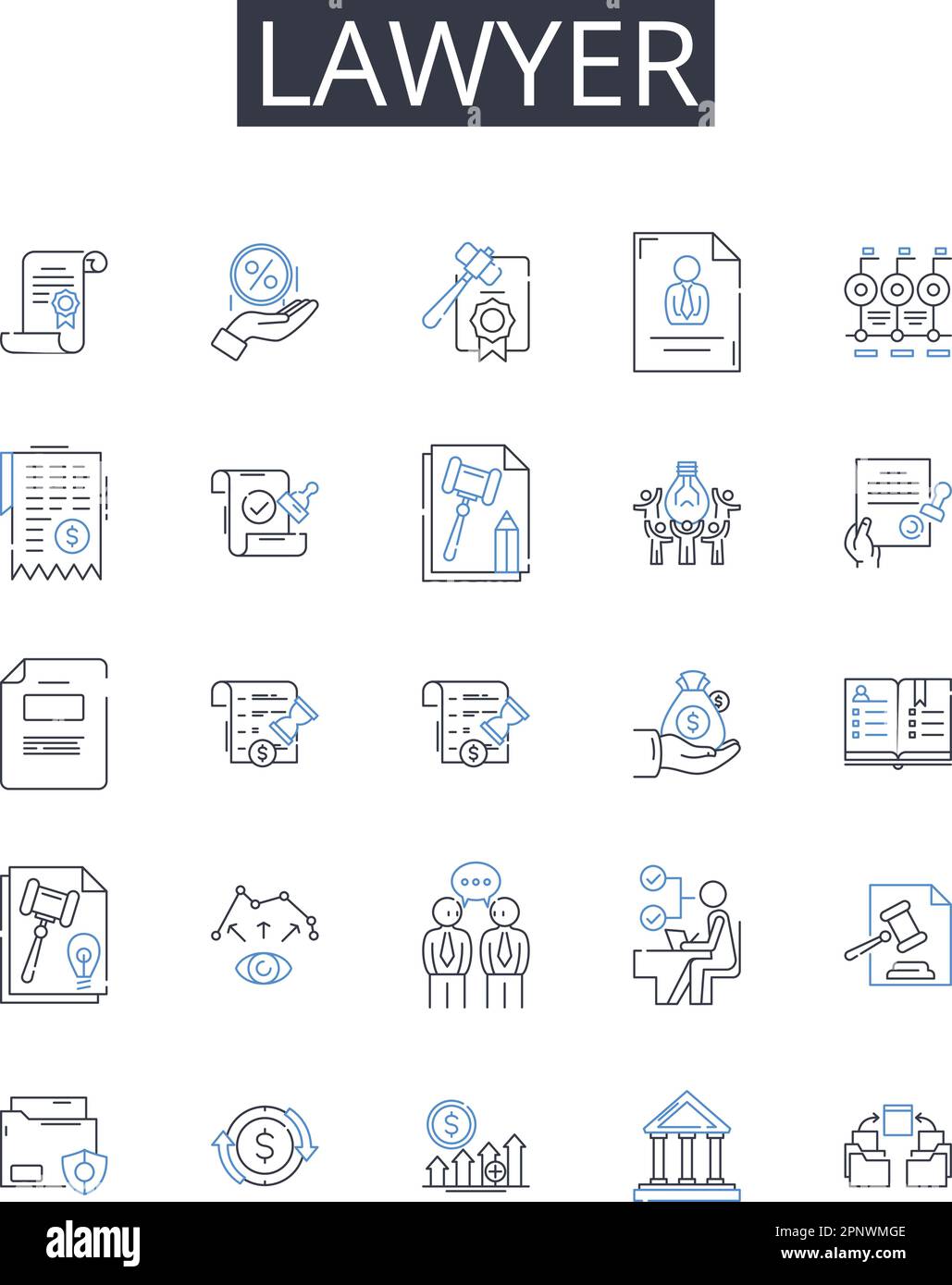 Collection d'icônes de ligne d'avocat. Algorithme, Blueprint, Visual, Flowchart, Diagram, Systématique, vecteur logique et illustration linéaire. Hiérarchique Illustration de Vecteur