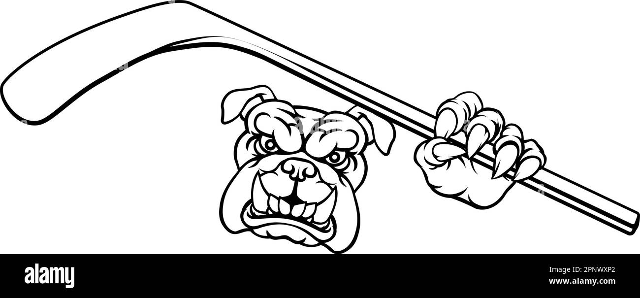 Joueur de Hockey sur glace de bouledogue Sports Animal Mascot Illustration de Vecteur