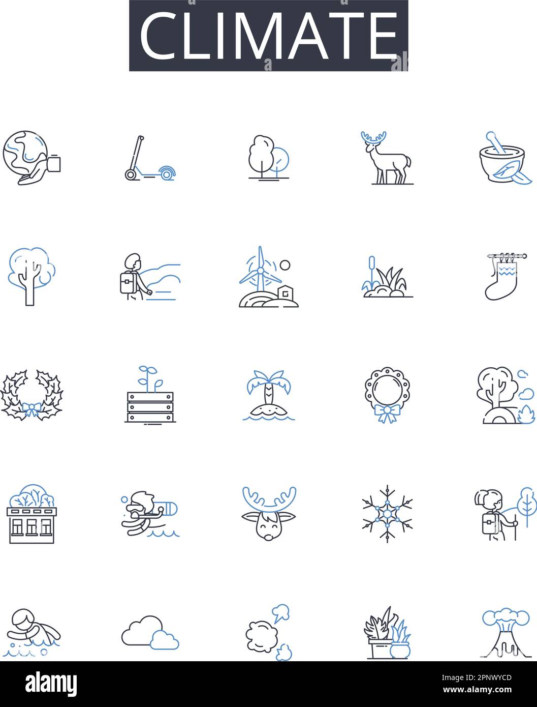 Collection Climate Line Icons. Environnement, atmosphère, temps, température, écologie, Biosphère, vecteur d'écosystème et illustration linéaire Illustration de Vecteur