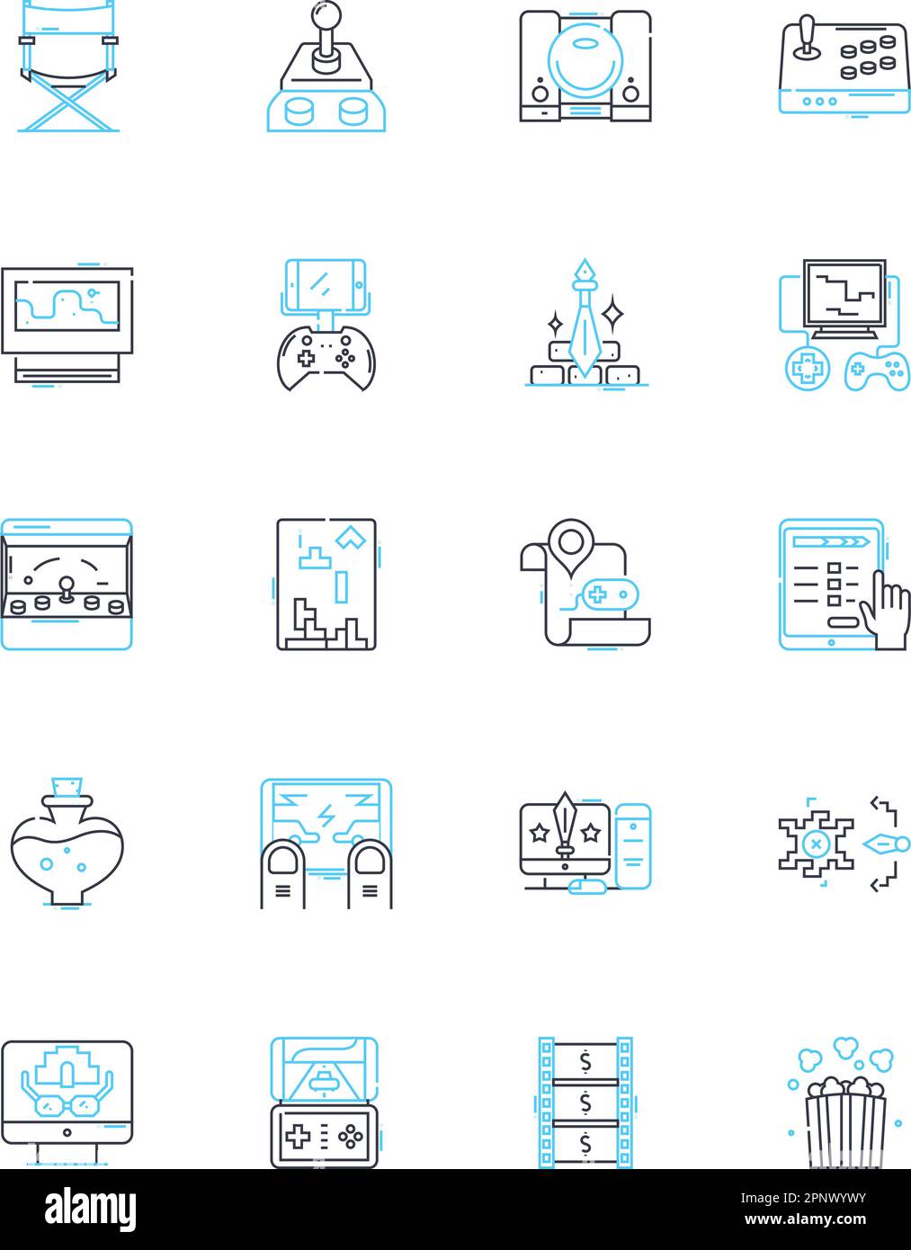 Ensemble d'icônes linéaires de gestion des médias sociaux. Engagement, analyse, contenu, stratégie, campagnes, Virus, vecteur de ligne d'optimisation et signes conceptuels Illustration de Vecteur