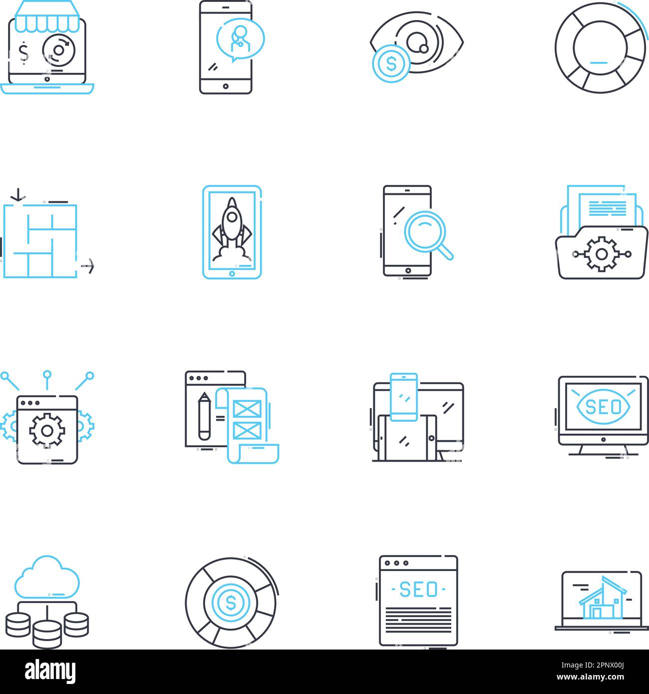 Ensemble d'icônes linéaires de partage social. Viral, aime, partage, suiveurs, Nerking, Tweets, codes PIN, vecteur de ligne et signes conceptuels. État,connexion,marquage Illustration de Vecteur