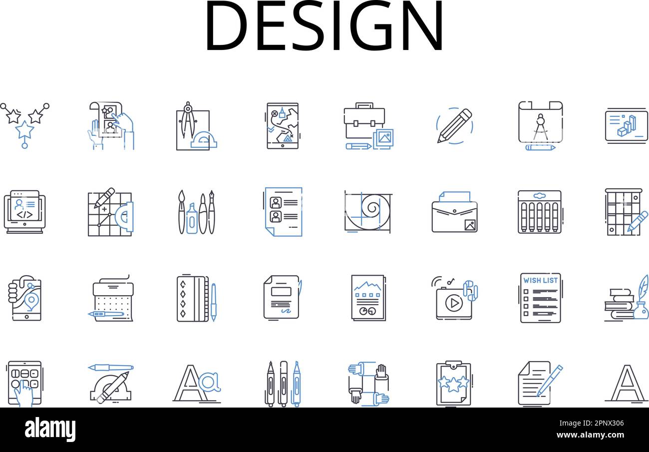 Collection d'icônes de ligne de conception. Expression artistique, planification créative, composition esthétique, disposition STYLISTIC, schémas visuels, Graphique Illustration de Vecteur