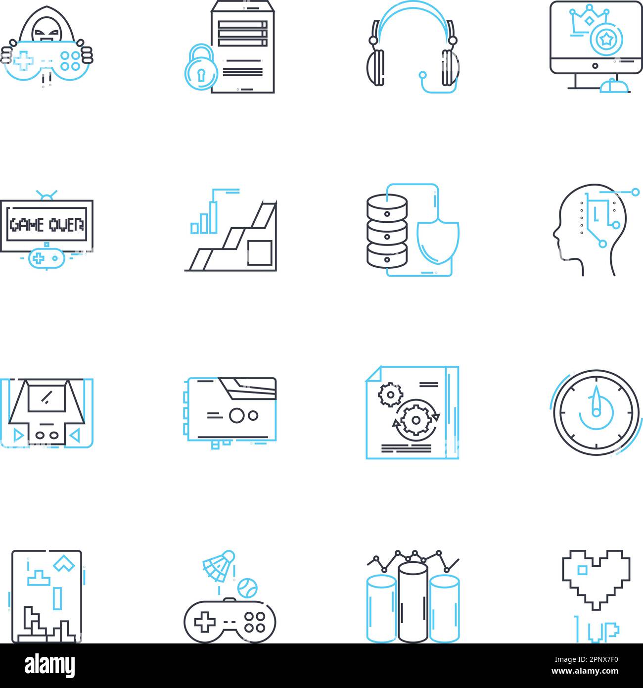 Jeu d'icônes linéaires d'intelligence artificielle. Automatisation, robotique, apprentissage machine, traitement du langage naturel, Big Data, Nerks neuronaux, cognitifs Illustration de Vecteur