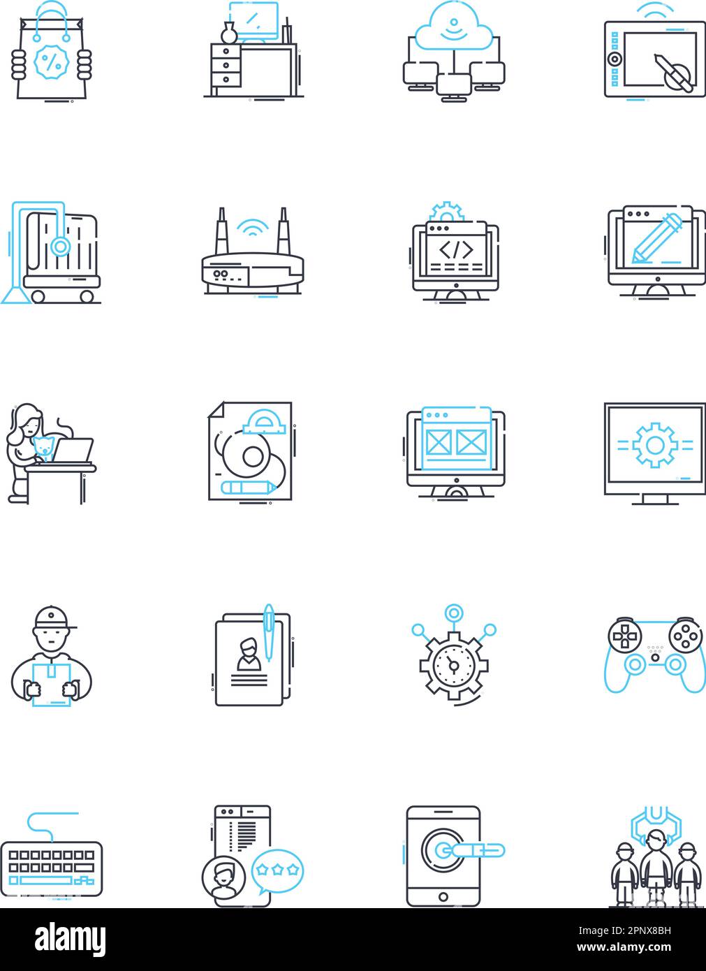 Ensemble d'icônes linéaires de l'instrument. Piano, Guitare, trompette, Saxoph, batterie, Violon, vecteur de ligne de flûte et signes conceptuels. Illustrations des contours Bass, Cello et Harp Illustration de Vecteur