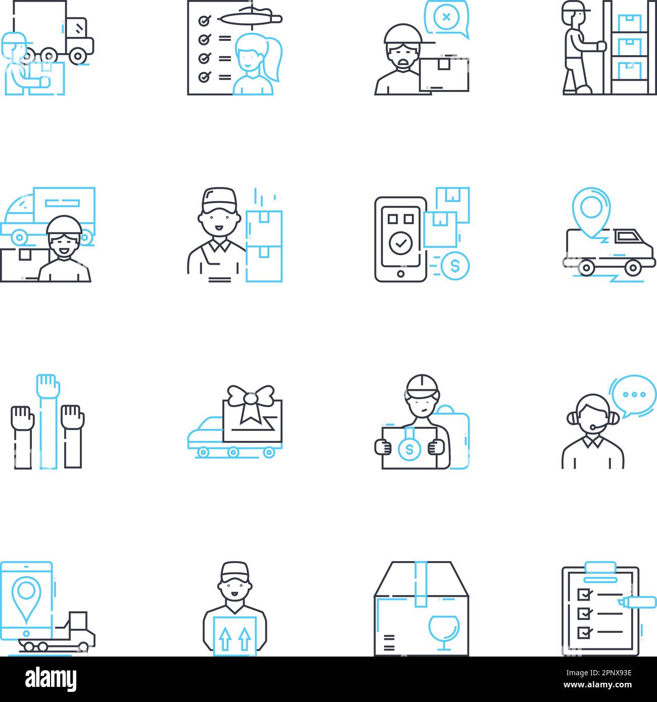 Ensemble d'icônes linéaires de gestion de la chaîne d'approvisionnement. Logistique, efficacité, optimisation, approvisionnement, planification, Livraison, vecteur de ligne de stock et panneaux de concept Illustration de Vecteur