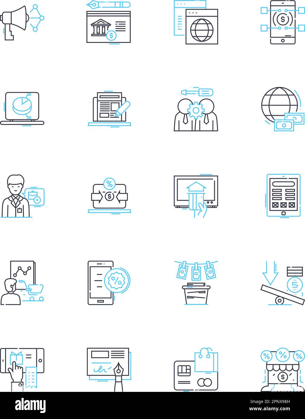 Jeu d'icônes linéaires de recherche de consommateurs. Données démographiques, comportement, attitudes, tendances, perspectives, Préférences, vecteur de ligne de perception et signes de concept Illustration de Vecteur