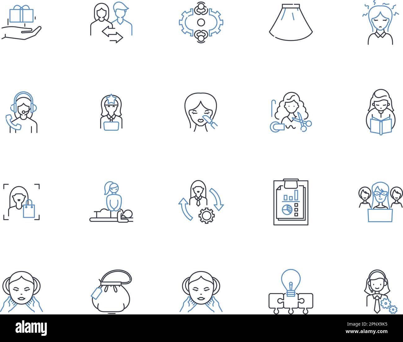 Collection d'icônes Lady Startups Line. Entrepreneur, autonomisation, innovateur, créativité, ambition, Progression, vecteur d'auto-démarrage et illustration linéaire Illustration de Vecteur