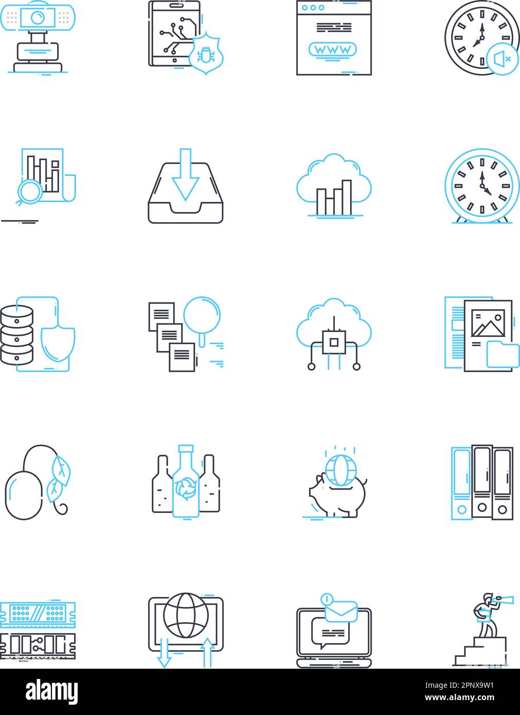 Jeu d'icônes linéaires de la technologie Chatbot. Intelligence artificielle, NLP, Conversational, messagerie, automatisation, Virtuel, vecteur de ligne d'assistant et concept Illustration de Vecteur