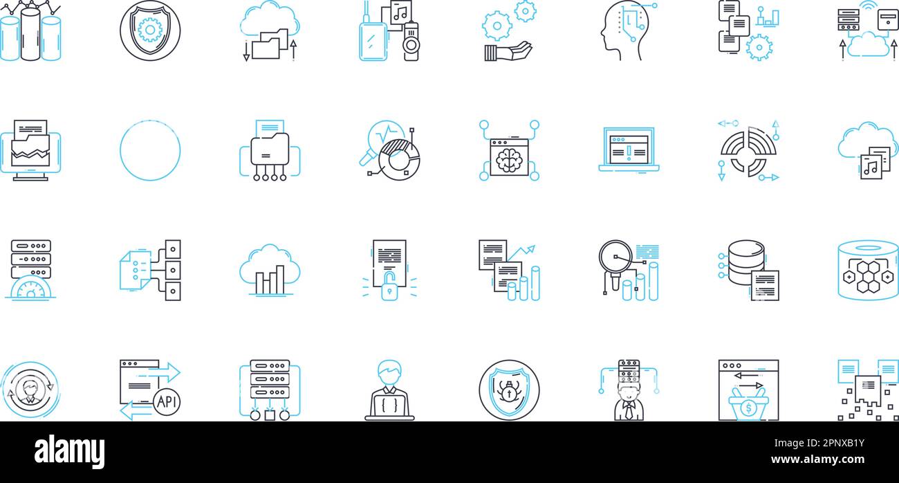 Ensemble complet d'icônes linéaires de données. Analyses, analyses, Big Data, métriques, quantitatives, Statistiques, algorithmes vecteur de ligne et signes de concept Illustration de Vecteur