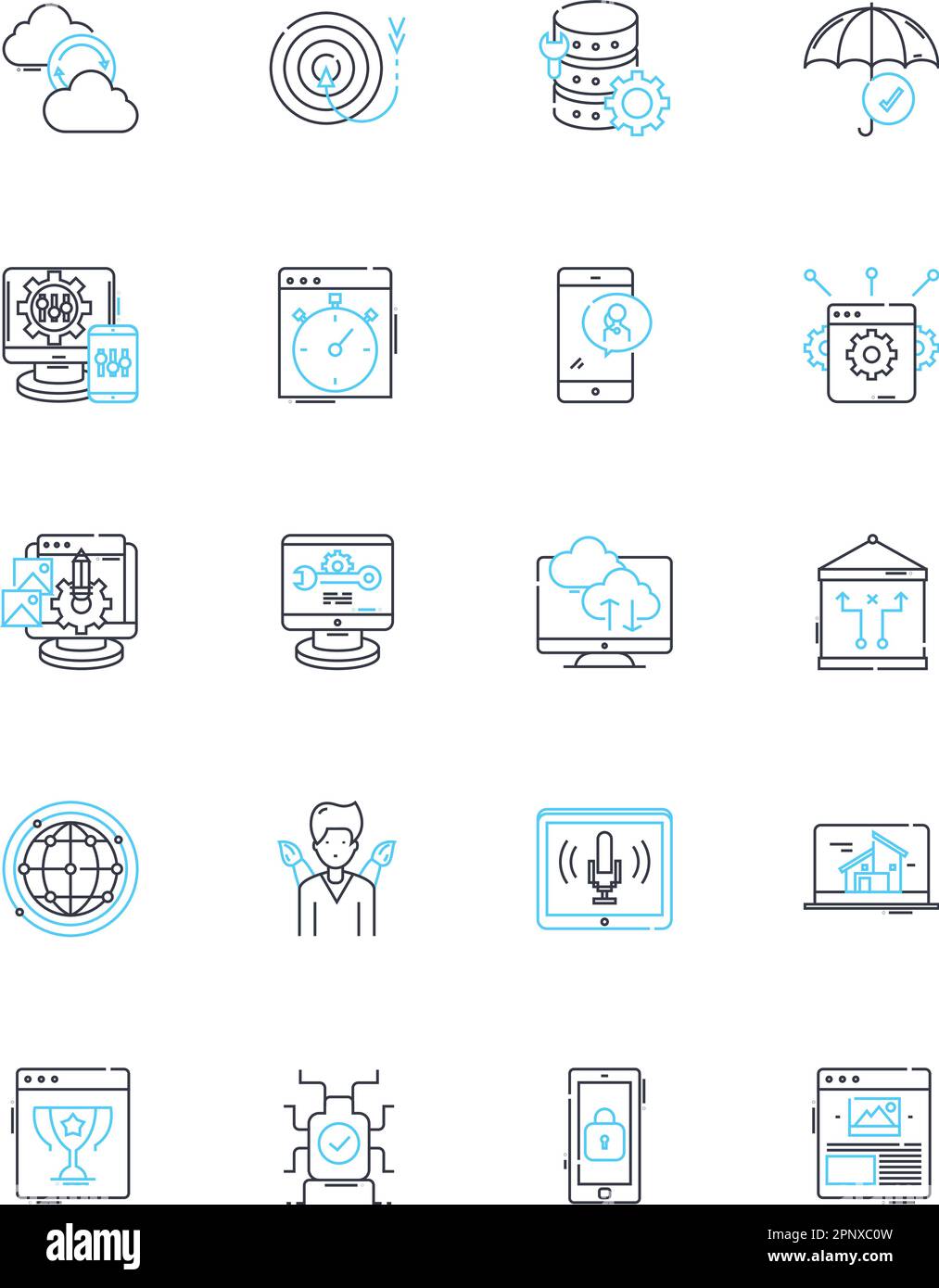 Ensemble d'icônes linéaires de partage social. Viral, aime, partage, suiveurs, Nerking, Tweets, codes PIN, vecteur de ligne et signes conceptuels. État,connexion,marquage Illustration de Vecteur