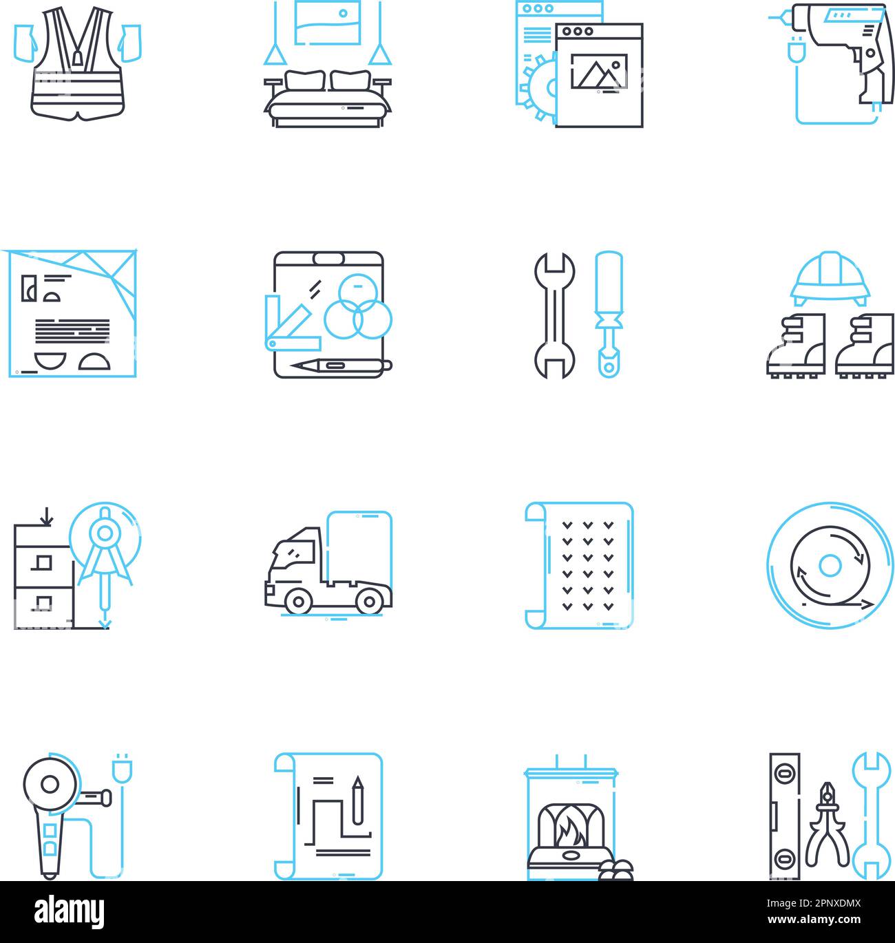 Ensemble d'icônes linéaires d'éléments structurels. Poutres, colonnes, bandes, cadres, blocs, Parois, vecteur de ligne de pieds de page et signes de concept. Renforcement,joints Illustration de Vecteur