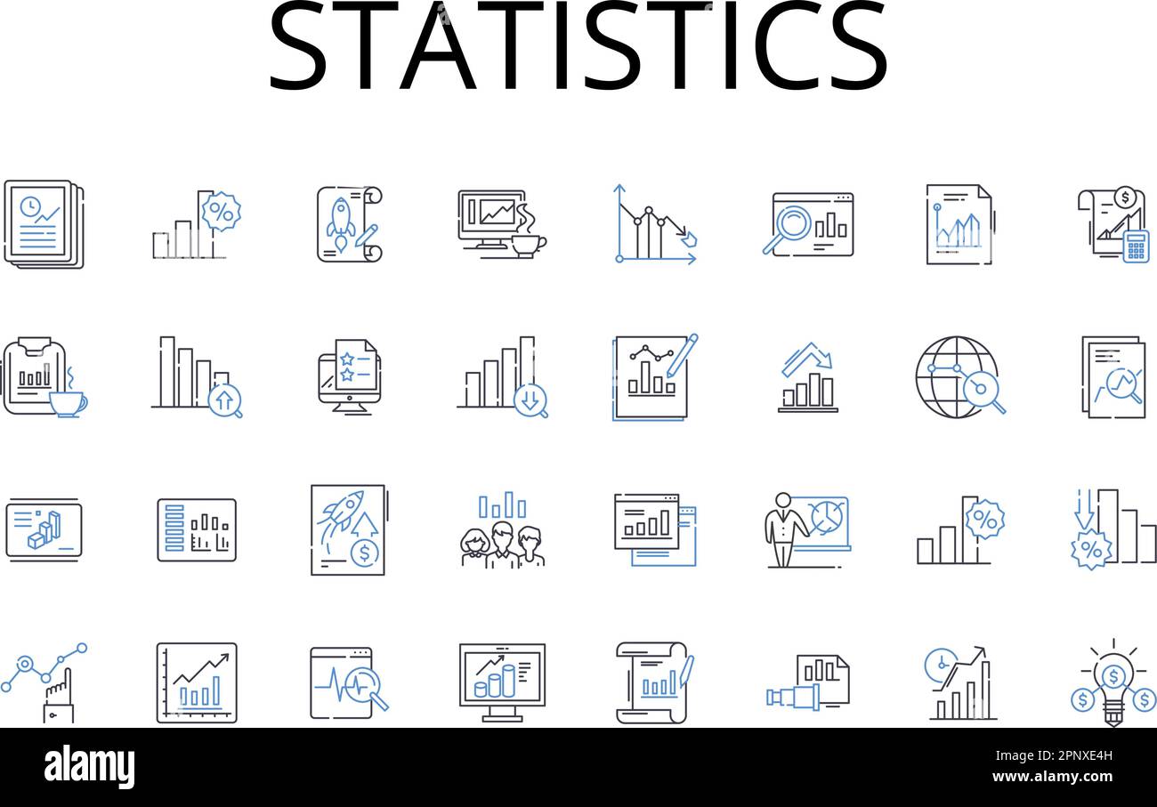 Collection d'icônes de ligne de statistiques. Théorie des probabilités, données numériques, analyse quantitative, système métrique, analyse financière, Science des données Illustration de Vecteur