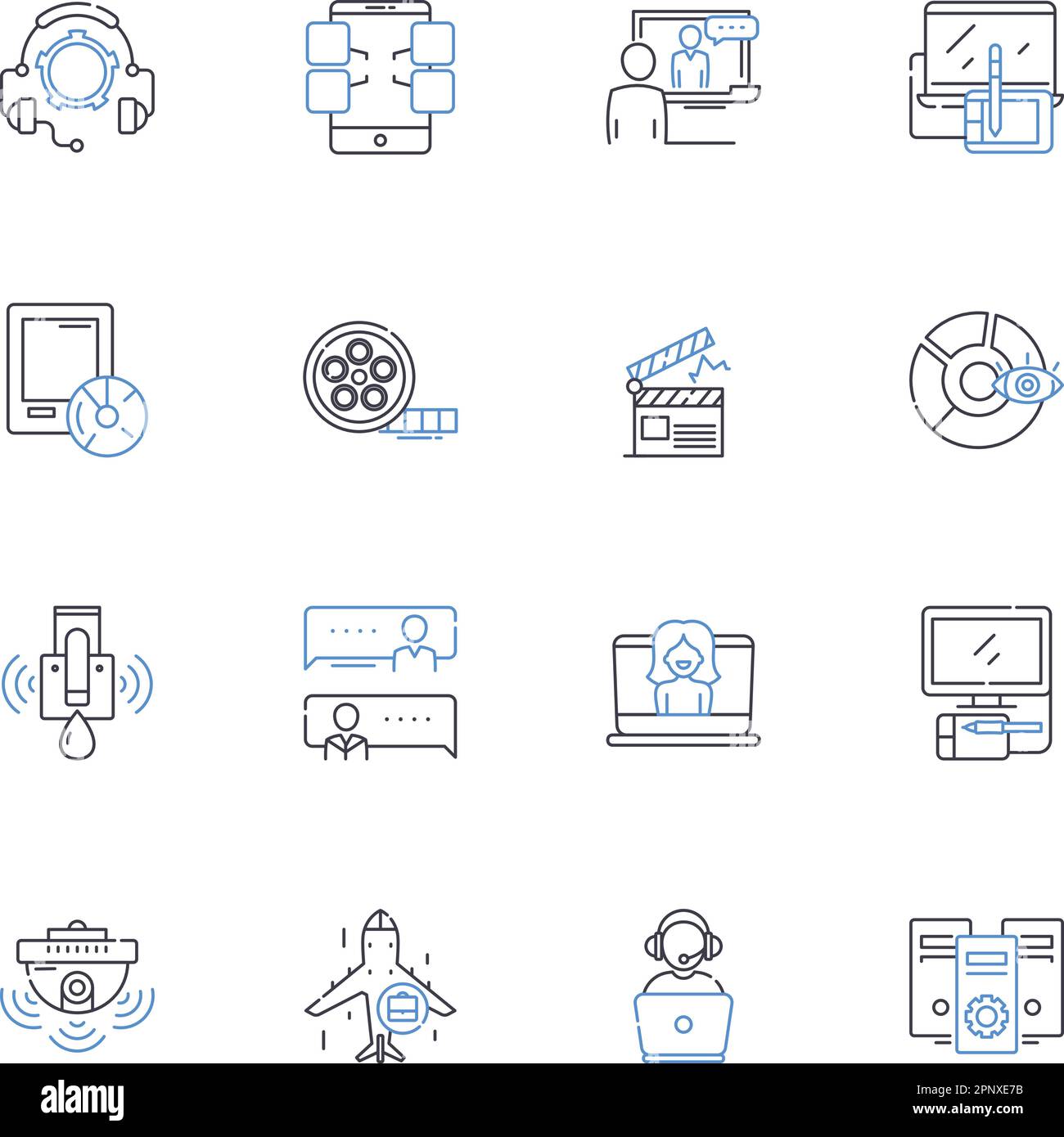 Collection d'icônes de ligne de dispositifs électroniques. Smartph, tablette, ordinateur portable, ordinateur de bureau, SmartWatch, Têtes, oreillettes vectorielles et illustration linéaire. Haut-parleur Illustration de Vecteur