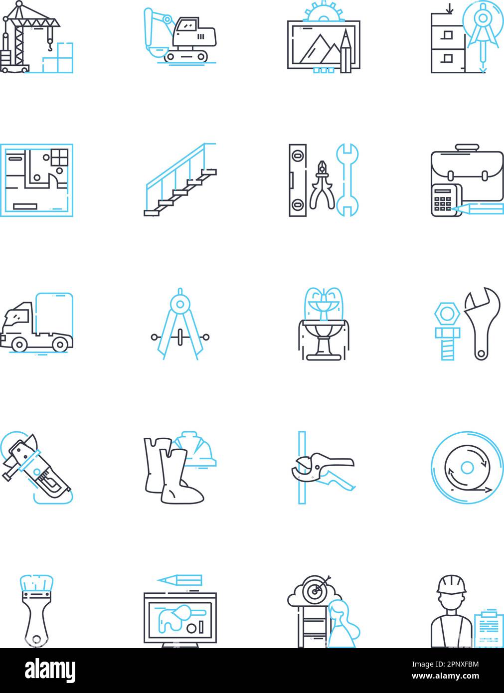 Ensemble d'icônes linéaires d'éléments structurels. Poutres, colonnes, bandes, cadres, blocs, Parois, vecteur de ligne de pieds de page et signes de concept. Renforcement,joints Illustration de Vecteur