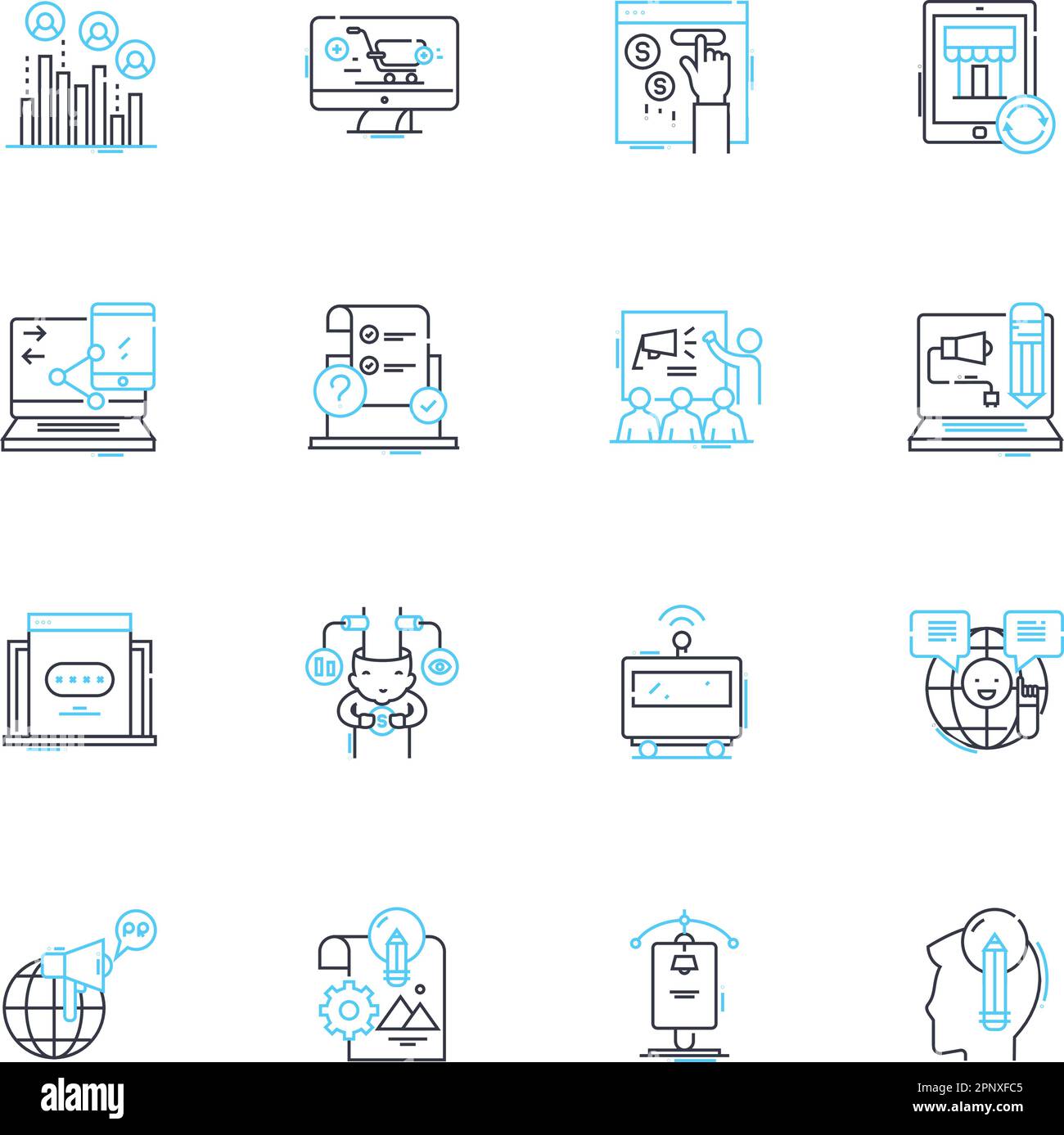 Jeu d'icônes linéaires de sensibilisation des consommateurs. Éducation, confiance, connaissances, autonomisation, responsabilité, Transparence, vecteur de ligne de sécurité et signes conceptuels Illustration de Vecteur
