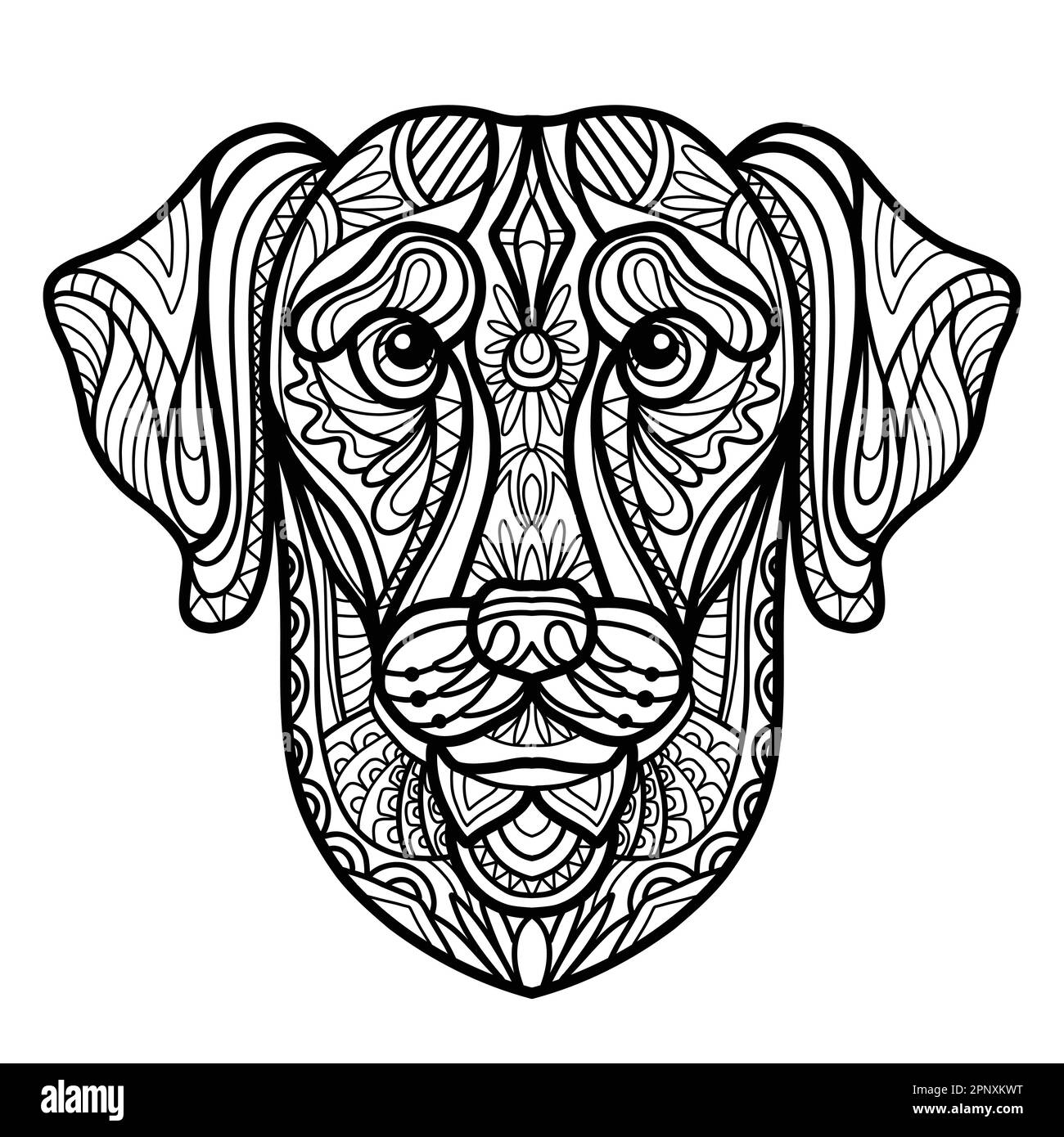 Chien abstrait avec ornements décoratifs et éléments de croque. Gros plan sur la tête de chien labrador. Illustration vectorielle. Pour une page de coloriage antistress pour adulte, imprimez-la Illustration de Vecteur
